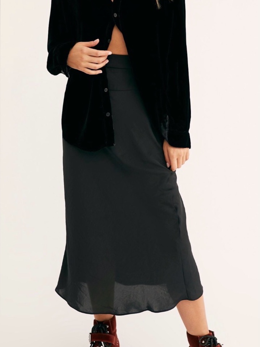 Free People Normani Satin Skirt - Black - 0